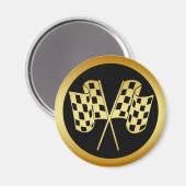 金ゴールドと黒市松模様に旗 マグネット (正面/裏面)