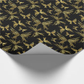 金ゴールドと黒抽象芸術蝶 ラッピングペーパー (角)