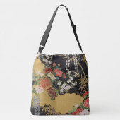 金ゴールドと黒東洋日本のの着物フローラ クロスボディバッグ (裏面)