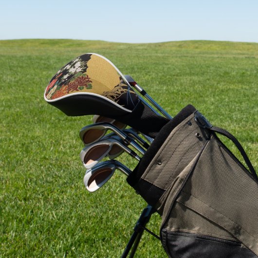 金ゴールドと黒東洋日本のの着物フローラ ゴルフヘッドカバー (インサイチュ)