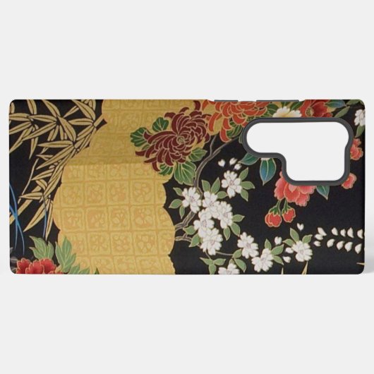 金ゴールドと黒東洋日本のの着物フローラ SAMSUNG GALAXYケース (裏面横)