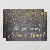 金ゴールドと黒板が私のメイド・オブ・オーナー(花嫁付き添い人) 招待状 (正面/裏面)