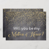 金ゴールドと黒板が私の名誉の母に 招待状 (正面/裏面)