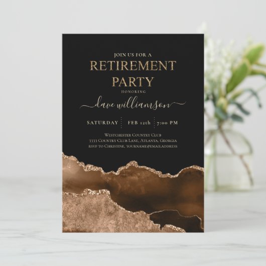 金ゴールドと黒瑪瑙の宝石の退職パーティーInv 招待状 (スタンド正面)