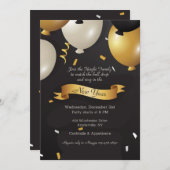 金ゴールドと黒風船大晦日パーティー 招待状 (正面/裏面)