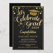 金ゴールドと黒2024卒業 招待状 (正面/裏面)