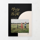 金ゴールドと黒 | &明るメリーいクリスマス写真 三つ折りクリスマスカード (カバー)