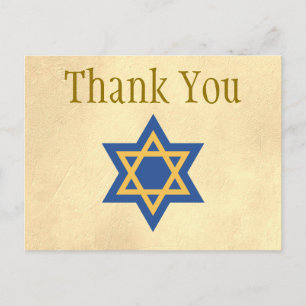 金ゴールドとBlue Star of David Thank You ポストカード
