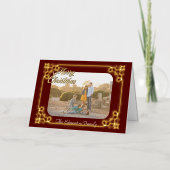 金ゴールドとBurgundy額縁写真クリスマス 箔シーズンカード (正面)