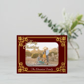 金ゴールドとBurgundy額縁写真クリスマス 箔シーズンポストカード (立ち正面)