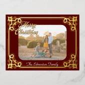 金ゴールドとBurgundy額縁写真クリスマス 箔シーズンポストカード (正面)