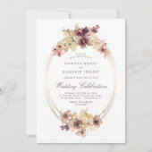 金ゴールドとMauveフローラ水の色ヴィンテージウェディング 招待状 (正面)