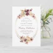 金ゴールドとMauveフローラ水の色ヴィンテージウェディング 招待状 (スタンド正面)