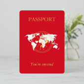 金ゴールドとRed Passportユニークの結婚写真 箔招待状 (立ち正面)