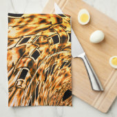 金ゴールドにサンゴの明るい色合いで曲がっている キッチンタオル (四つ折り)