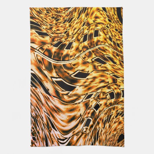 金ゴールドにサンゴの明るい色合いで曲がっている キッチンタオル (縦)