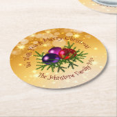 金ゴールドに一致する名前のクリスマスを追加 ラウンドペーパーコースター (アングル)
