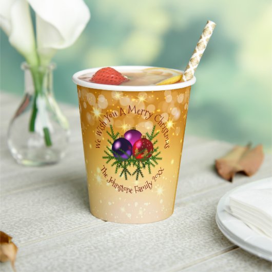 金ゴールドに一致する名前のクリスマスを追加 紙コップ (インサイチュ)