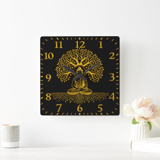 金ゴールドに囲まれた探しの仏離れ様 スクエア壁時計 (ホーム)