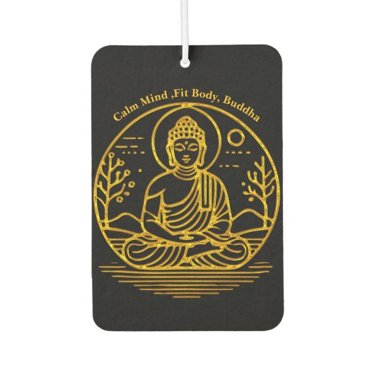 金ゴールドに座る穏やかな瞑想を楽しむ仏像 カーエアーフレッシュナー (正面)