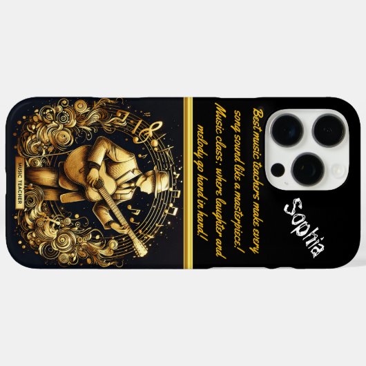 金ゴールドに鮮やかギターを鳴らす音楽先生 Case-Mate iPhoneケース (裏面 (横))