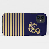 金ゴールドのいかりが付いている金ゴールドのストライブ柄 Case-Mate iPhoneケース (裏面(横))