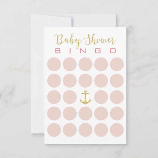 金ゴールドのいかりのかわいい5x5ベビーシャワーのビンゴ 招待状 (正面)