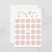 金ゴールドのいかりのかわいい5x5ベビーシャワーのビンゴ 招待状 (正面/裏面)