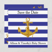 金ゴールドのいかり青ストライプい日付の保存 セーブザデート (正面/裏面)