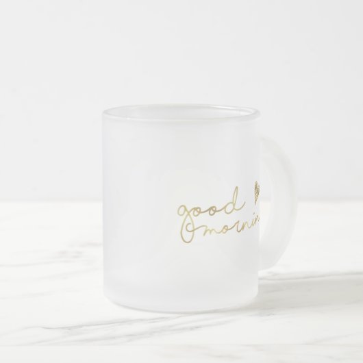 金ゴールドのおはようのコーヒー・マグ フロストグラスマグカップ (正面右)