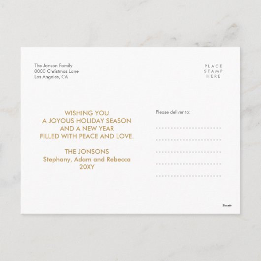 金ゴールドのおもしろいの幸せな休日の写真のモダンの郵便はがき シーズンポストカード (裏面)