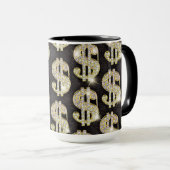 金ゴールドのきらきら光るなダイヤモンドのドル記号パターン マグカップ (正面右)