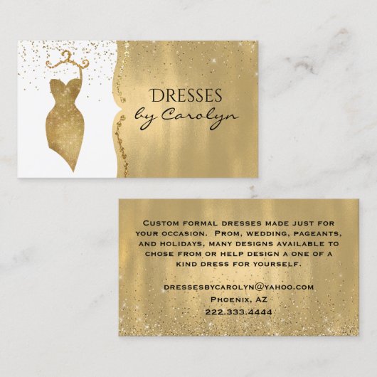 金ゴールドのきらびやかな服の裁縫婦の名刺 名刺 (正面/裏面)