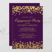 金ゴールドのきらめきのモダンな花嫁の婚約パーティ 招待状 (正面/裏面)