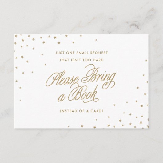 金ゴールドのきらめく星が本のシャワーを浴びる エンクロージャーカード (正面)