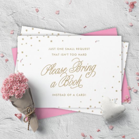 金ゴールドのきらめく星が本のシャワーを浴びる エンクロージャーカード