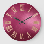 金ゴールドののどばら色のバーガンディ金属ローマのNumers ラージ壁時計 (正面)