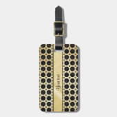 金ゴールドののど及びきらめく黒いグリッターの点 ラゲッジタグ (正面縦)