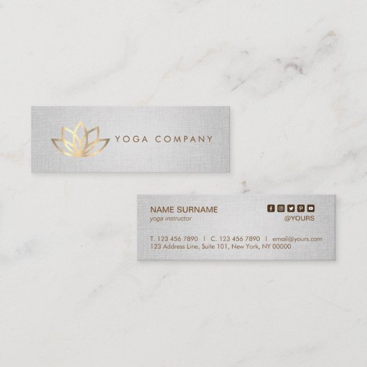 金ゴールドのはすヨガのインストラクターの灰色の小型名刺 スキニー名刺 (正面/裏面)