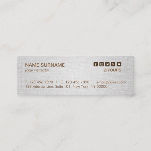 金ゴールドのはすヨガのインストラクターの灰色の小型名刺 スキニー名刺 (裏面)