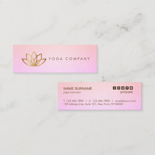 金ゴールドのはすヨガのピンクの紫色の小型名刺 スキニー名刺 (正面/裏面)