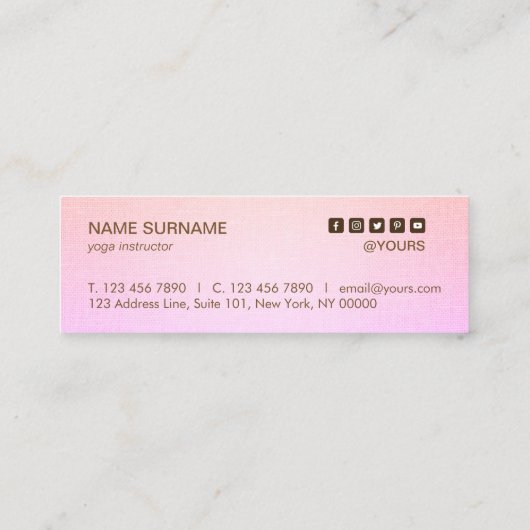 金ゴールドのはすヨガのピンクの紫色の小型名刺 スキニー名刺 (裏面)