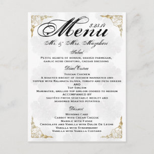 金ゴールドのばら色の結婚式夕食メニューはノート感謝していしています ポストカード