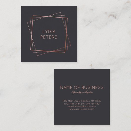 金ゴールドのばら色フレーム スクエア名刺 (正面/裏面)