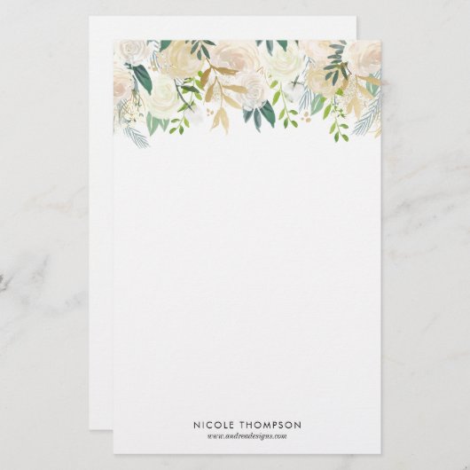 金ゴールドのアクセントの花輪を持つ水彩画の淡い色のなシャクヤク 便箋 (正面/裏面)