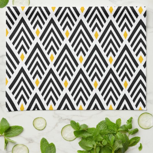 金ゴールドのアクセントパターンが付いているアールデコの矢 キッチンタオル (折り畳み)