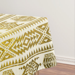 金ゴールドのアステカなペルーの種族パターン テーブルクロス