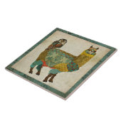 金ゴールドのアルパカのティール(緑がかった色)のフクロウのタイル タイル (側面)