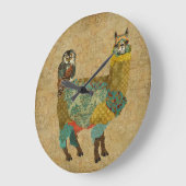 金ゴールドのアルパカ及びティール(緑がかった色)のフクロウの柱時計 ラージ壁時計 (傾斜)