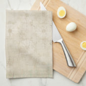 金ゴールドのアルパカ及びティール(緑がかった色)のフクロウタオル キッチンタオル (四つ折り)